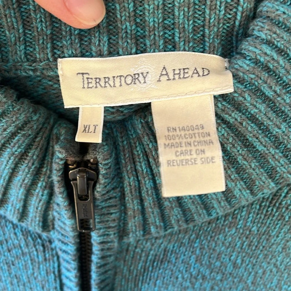 The Territory Ahead Men’s XLT Space Dye Teal Zip Up Knit Cardigan - Picture 2 of 8